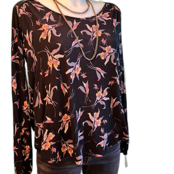 Free People Elsa Open Back Jersey Floral Top Size Small - Picture 2 of 5